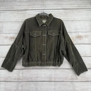 Band of Gypsies Button Down Corduroy Jacket Womens Small Green Dolman Sleeve